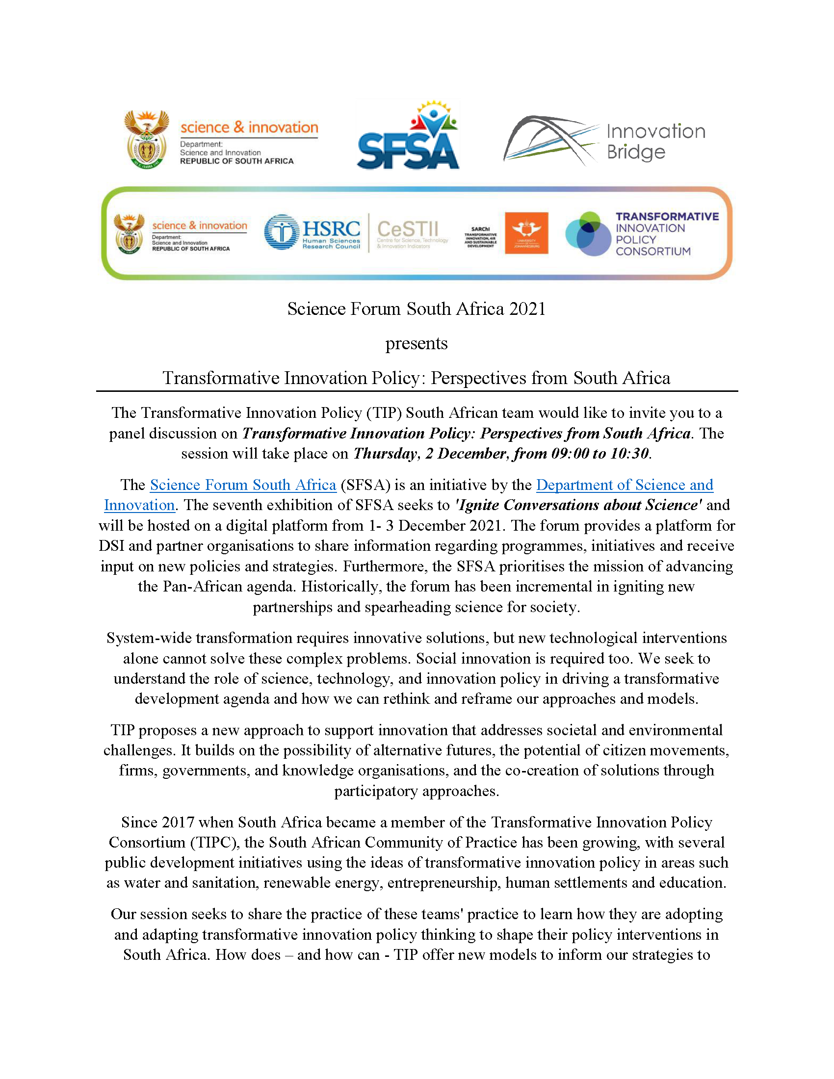 Transformative Innovation Policy: Perspectives from South Africa