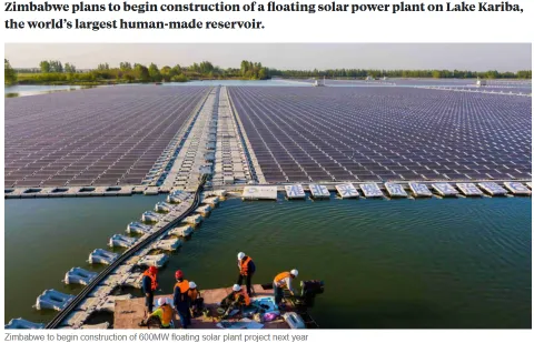 Zimbabwe to begin construction of 600MW floating solar plant project next year